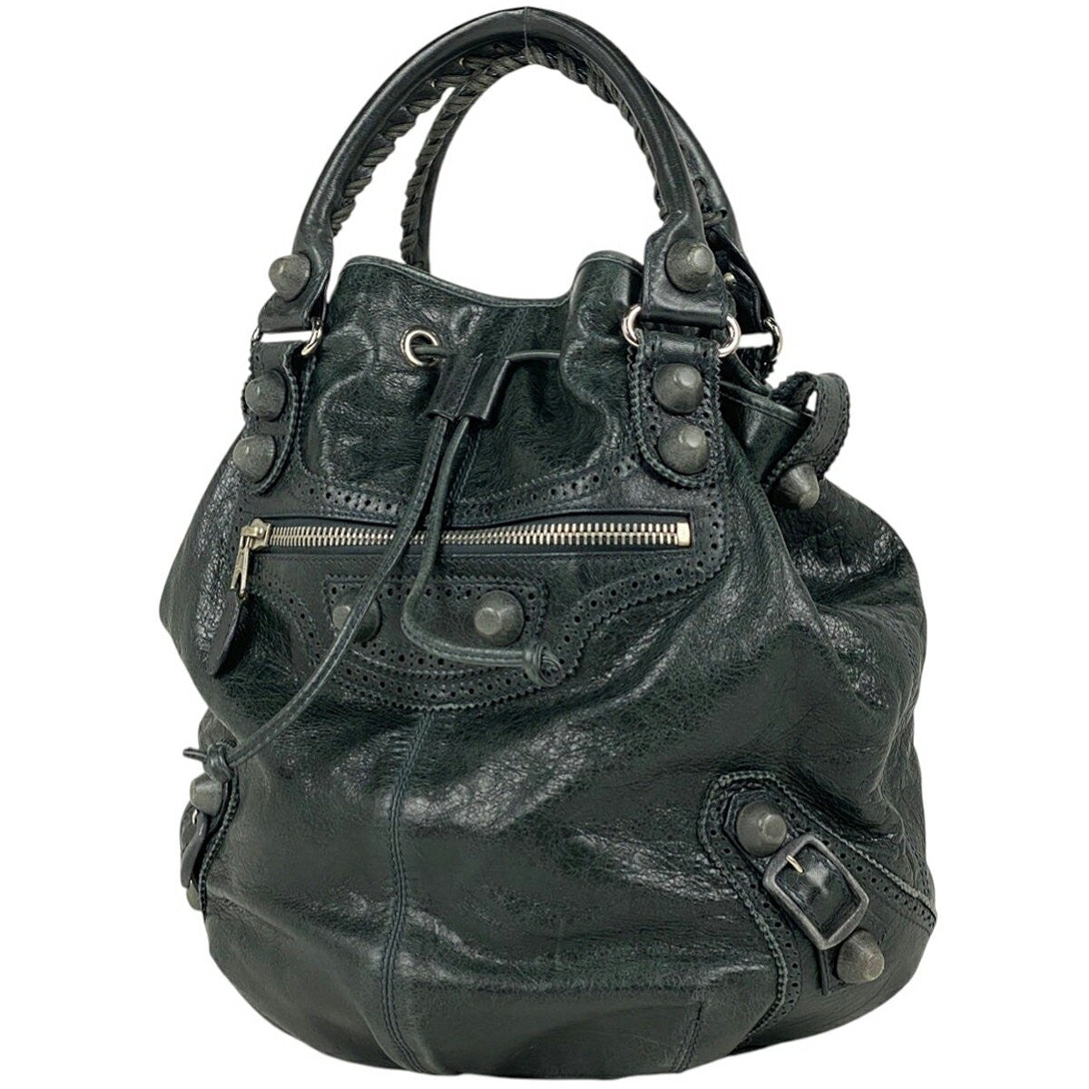 BALENCIAGA Hand Bag Tote Purse Giant Bonbon Leather Green Authentic