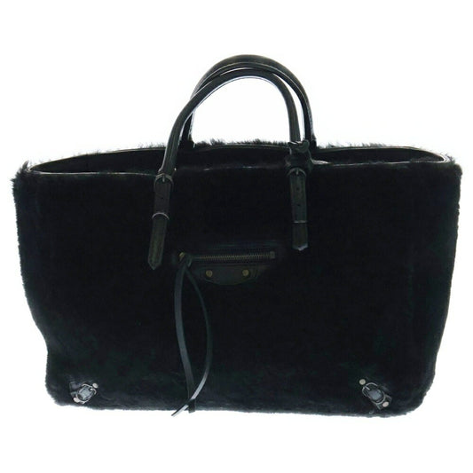 BALENCIAGA Hand Shoulder Bag Tote Purse 2way Fur Black Authentic