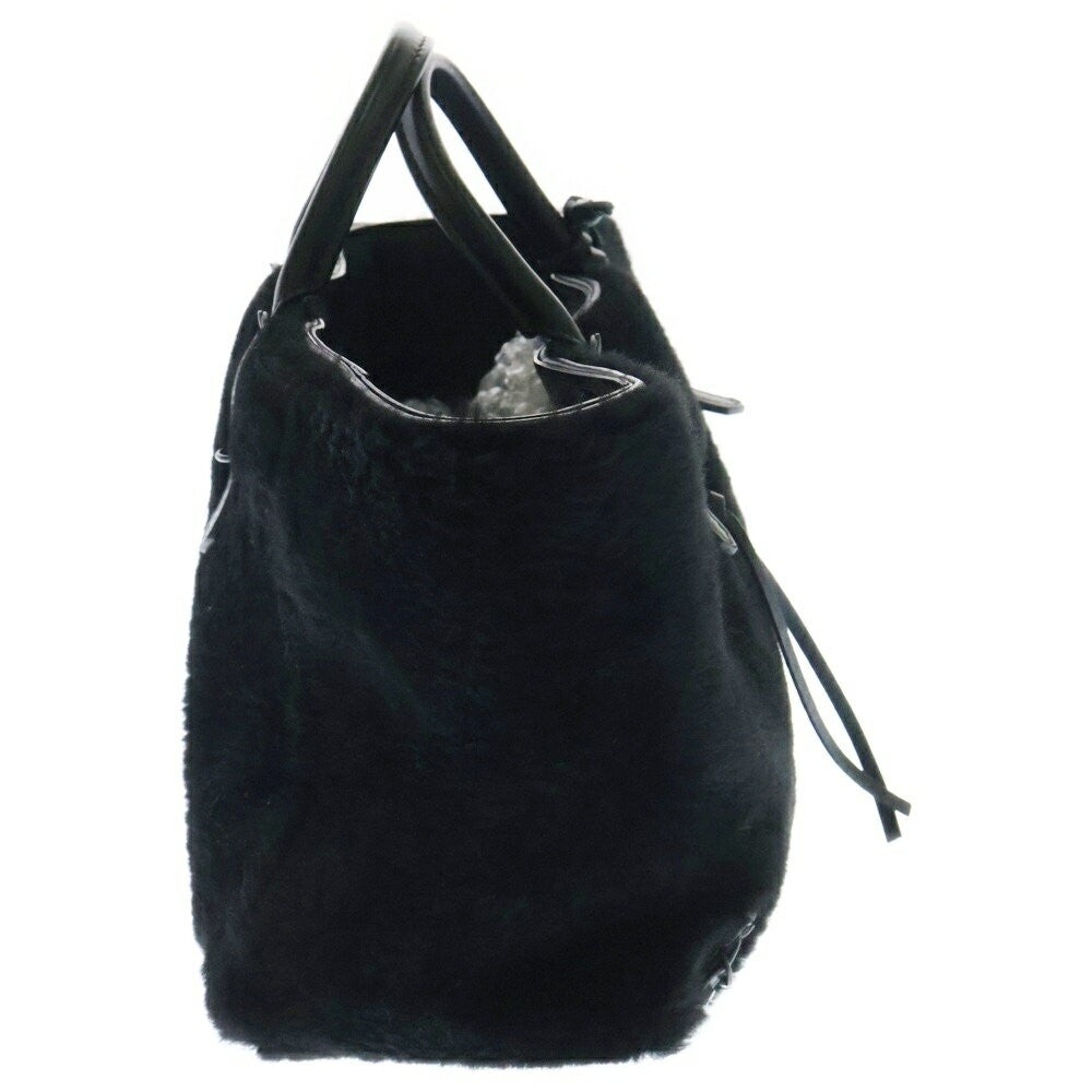 BALENCIAGA Hand Shoulder Bag Tote Purse 2way Fur Black Authentic
