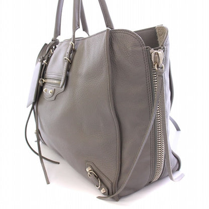 BALENCIAGA Hand Shoulder Bag Tote Purse 2way Paper B4 Zip Around Leather Gray