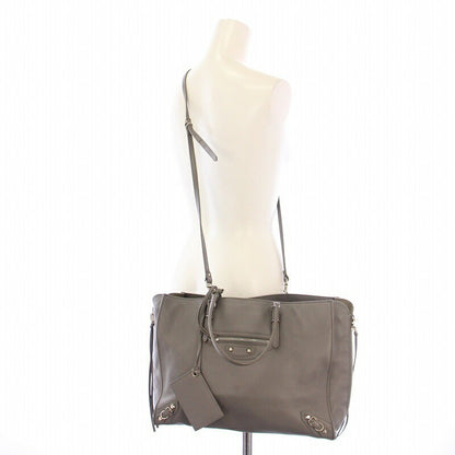 BALENCIAGA Hand Shoulder Bag Tote Purse 2way Paper B4 Zip Around Leather Gray