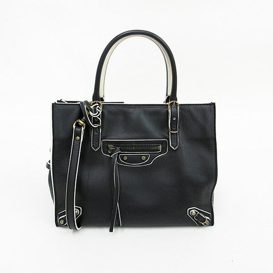 BALENCIAGA Hand Shoulder Bag Tote Purse 2way Paper Mini Black Authentic