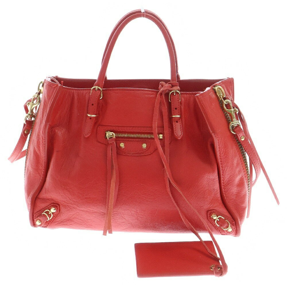 BALENCIAGA Hand Shoulder Bag Tote Purse 2way THE PAPER A6 Leather Red Auth