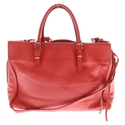 BALENCIAGA Hand Shoulder Bag Tote Purse 2way THE PAPER A6 Leather Red Auth