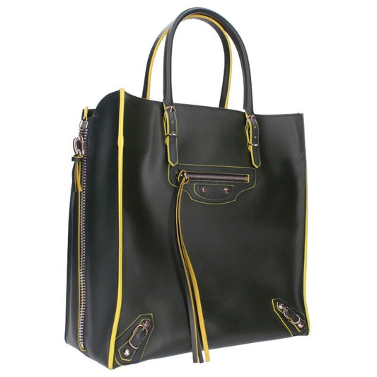 BALENCIAGA Hand Bag Tote Purse Paper Leather Green Yellow Authentic