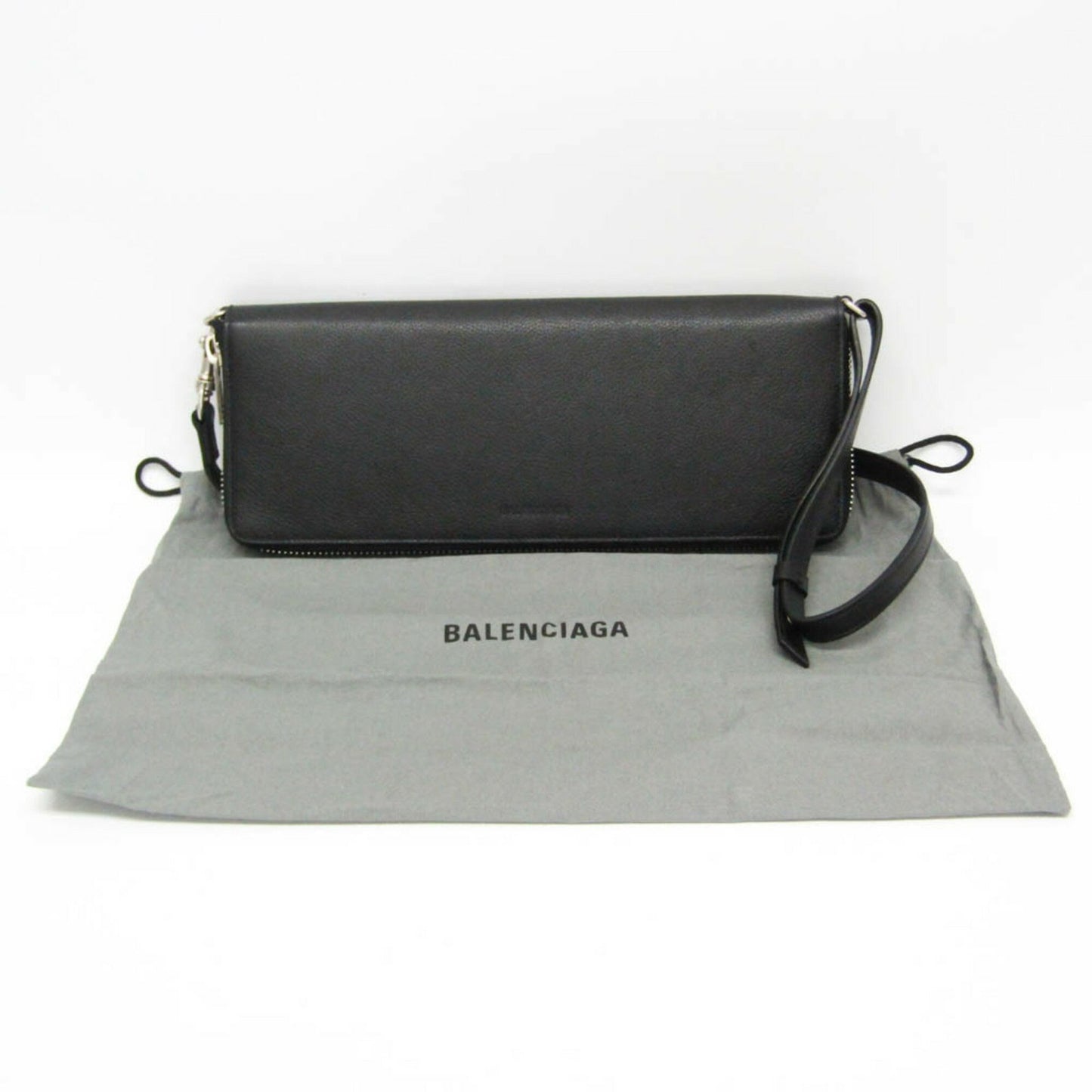 BALENCIAGA Shoulder Bag Purse LEASH CLUTCH Leather Black Authentic