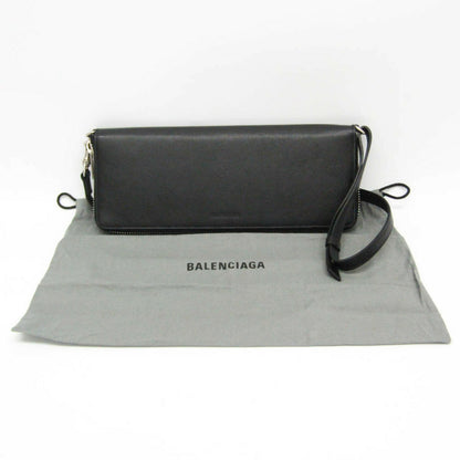 BALENCIAGA Shoulder Bag Purse LEASH CLUTCH Leather Black Authentic