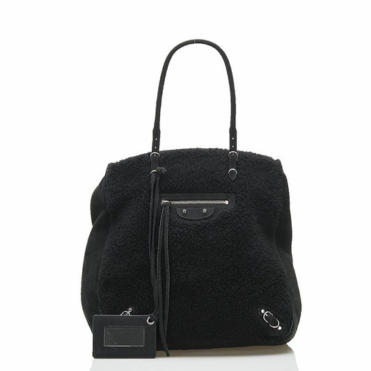 BALENCIAGA Hand Bag Tote Purse Mouton Leather Black Authentic