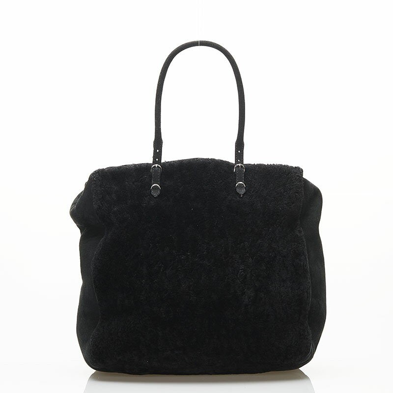 BALENCIAGA Hand Bag Tote Purse Mouton Leather Black Authentic