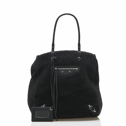 BALENCIAGA Hand Bag Tote Purse Mouton Leather Black Authentic