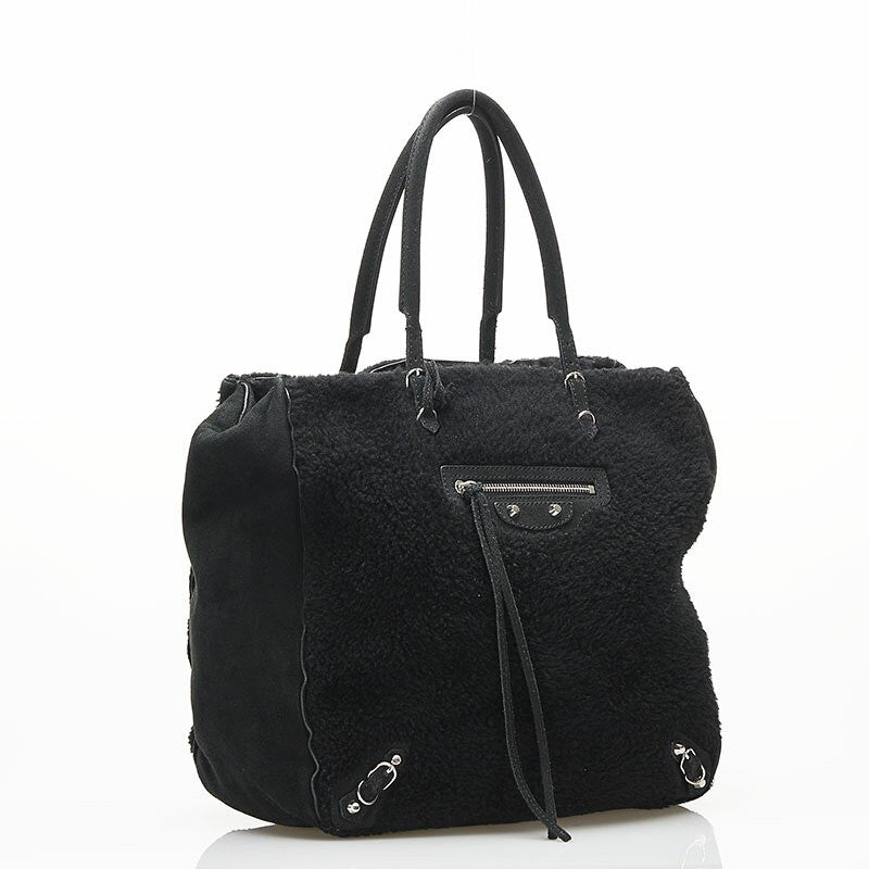 BALENCIAGA Hand Bag Tote Purse Mouton Leather Black Authentic
