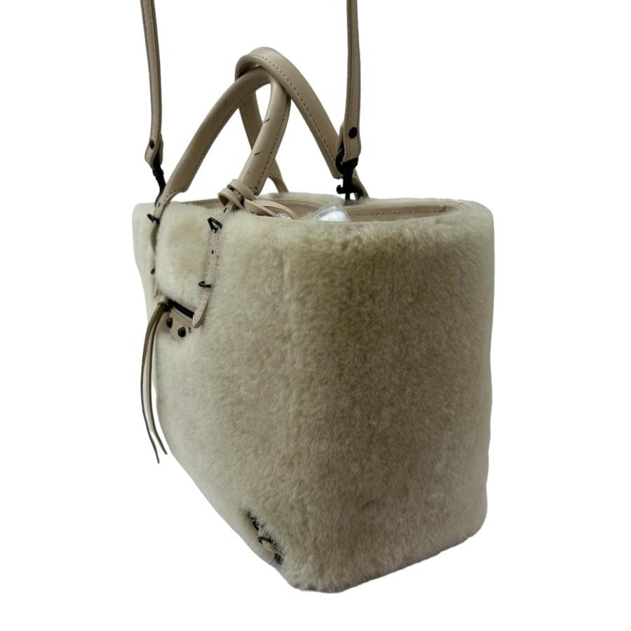 BALENCIAGA Hand Shoulder Bag Tote Purse 2way Paper Mouton Leather Beige Auth