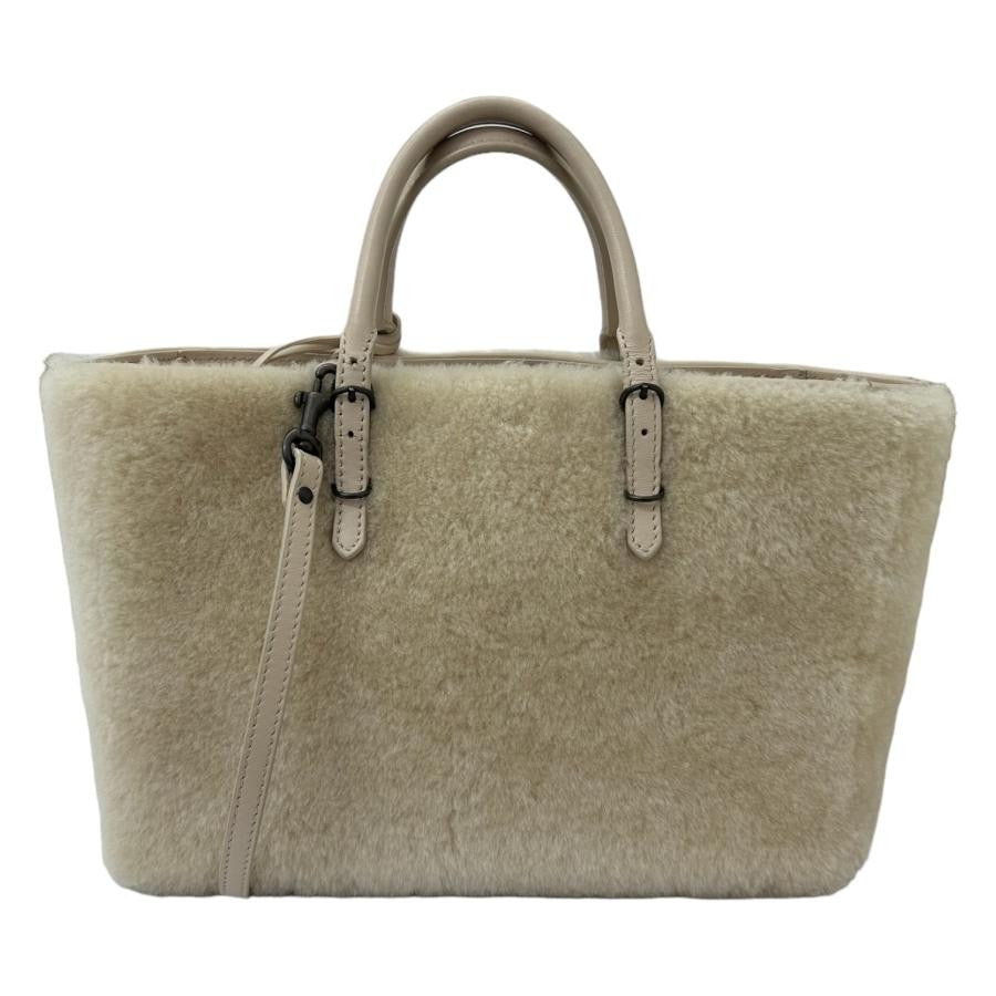BALENCIAGA Hand Shoulder Bag Tote Purse 2way Paper Mouton Leather Beige Auth