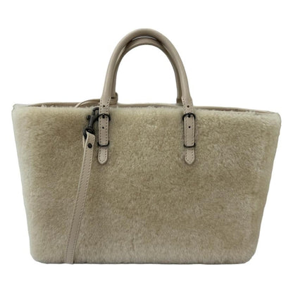 BALENCIAGA Hand Shoulder Bag Tote Purse 2way Paper Mouton Leather Beige Auth