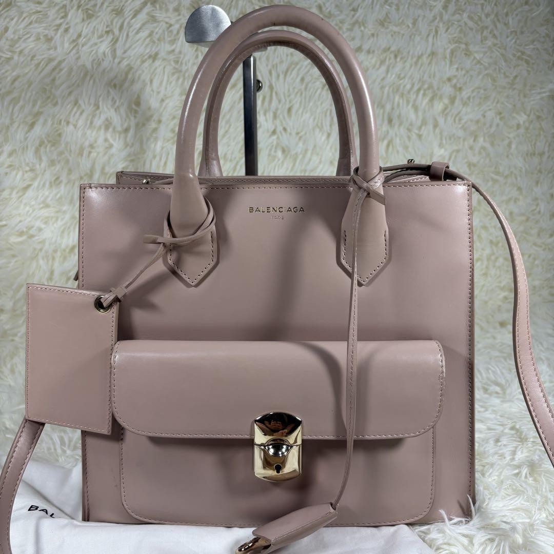 BALENCIAGA Hand Shoulder Bag Tote Purse 2way Leather Pink Authentic
