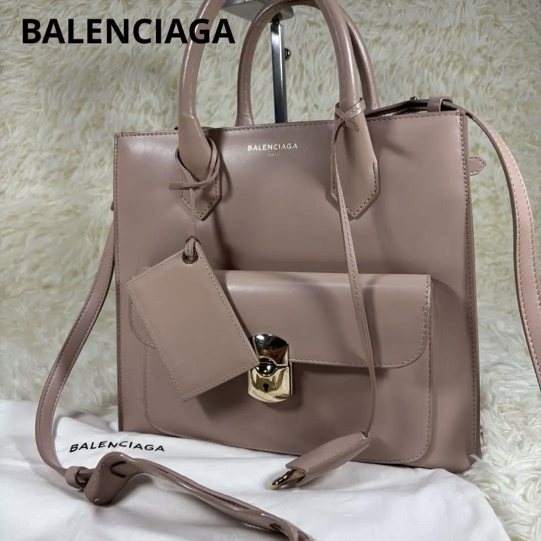 BALENCIAGA Hand Shoulder Bag Tote Purse 2way Leather Pink Authentic