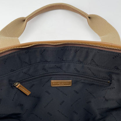 BALENCIAGA Hand Bag Tote Purse BB Canvas Leather Beige Authentic