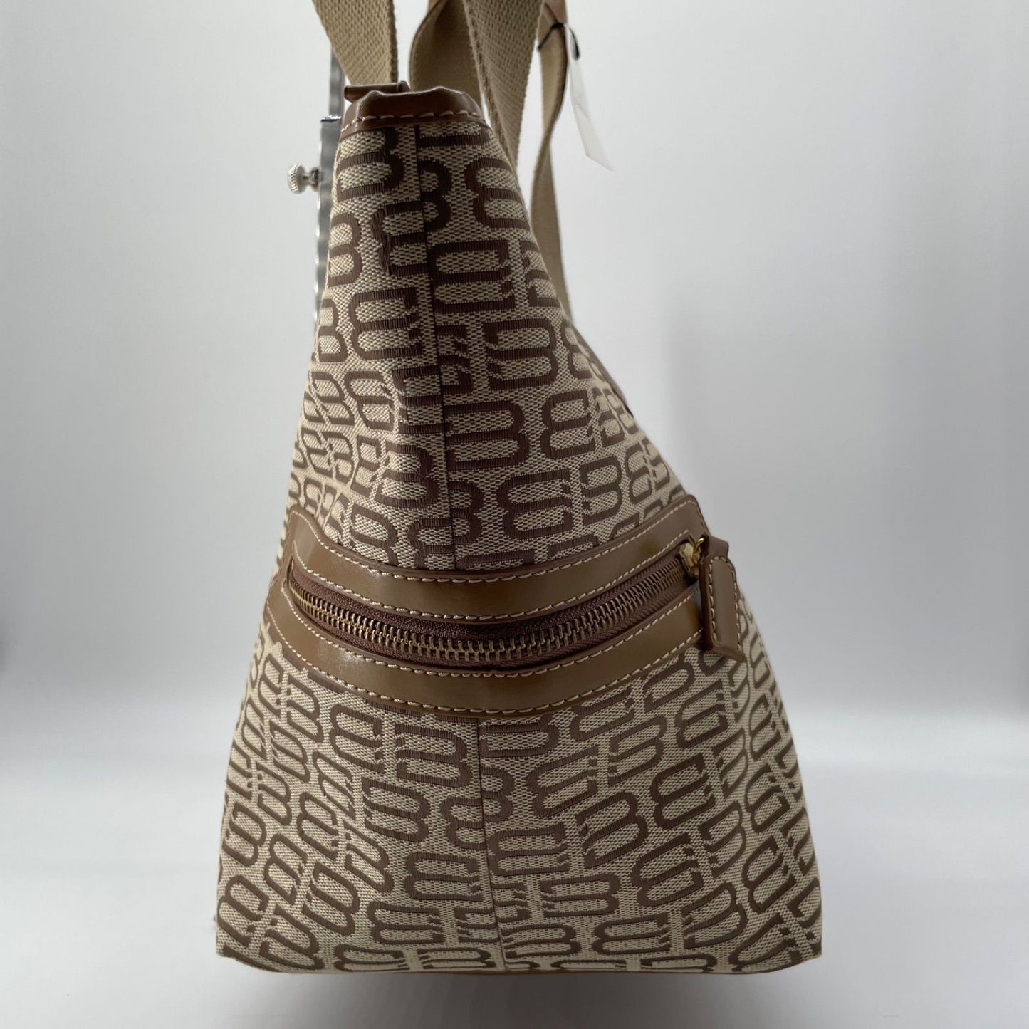 BALENCIAGA Hand Bag Tote Purse BB Canvas Leather Beige Authentic