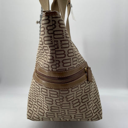 BALENCIAGA Hand Bag Tote Purse BB Canvas Leather Beige Authentic