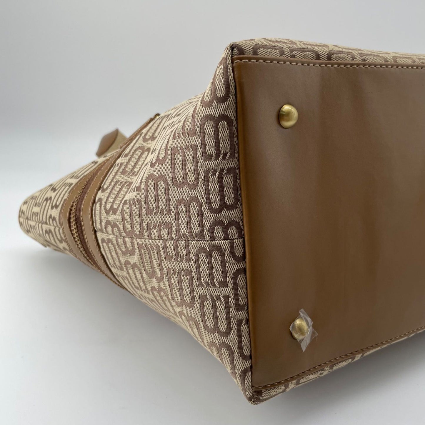 BALENCIAGA Hand Bag Tote Purse BB Canvas Leather Beige Authentic