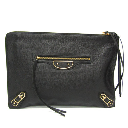 BALENCIAGA Clutch Bag Second Bag Leather Black Authentic