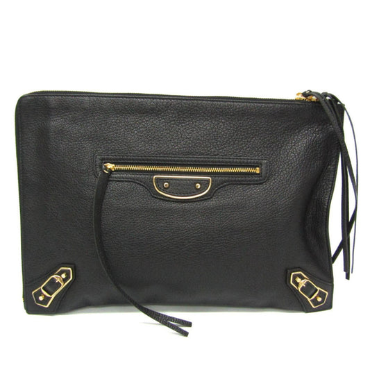 BALENCIAGA Clutch Bag Second Bag Leather Black Authentic