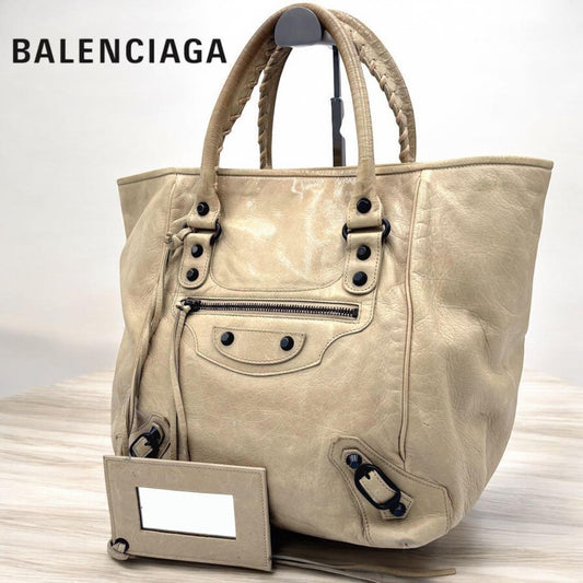 BALENCIAGA Hand Bag Tote Purse THE SUNDAY Leather Off White Authentic