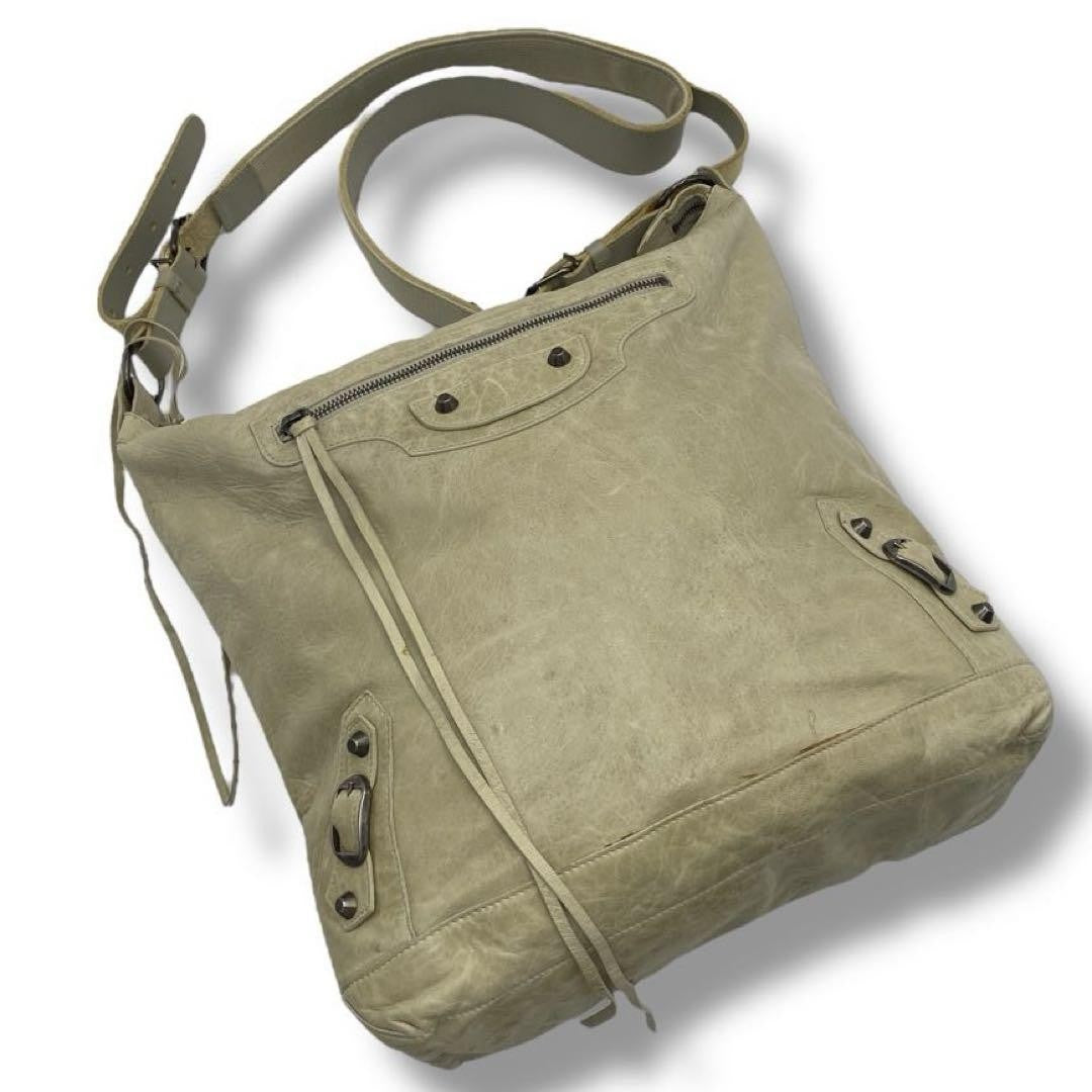 BALENCIAGA Shoulder Bag Purse Giant City Leather Beige Yellow Authentic