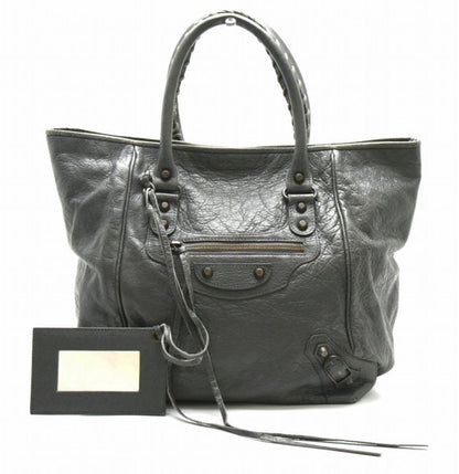 BALENCIAGA Hand Bag Tote Purse SUNDAY Leather Black Authentic