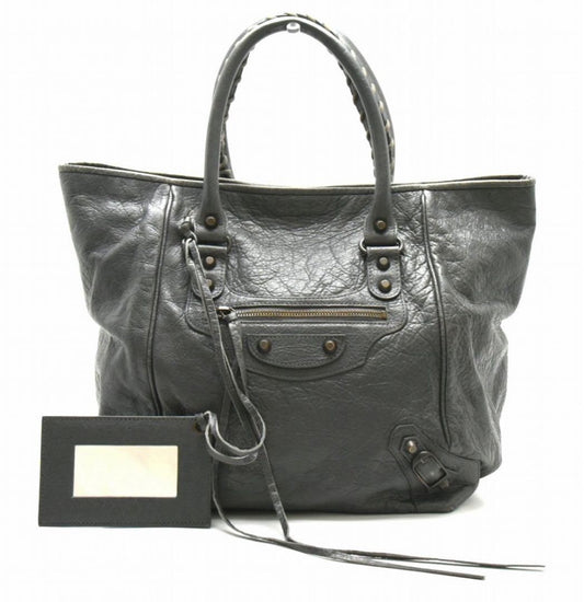 BALENCIAGA Hand Bag Tote Purse SUNDAY Leather Black Authentic