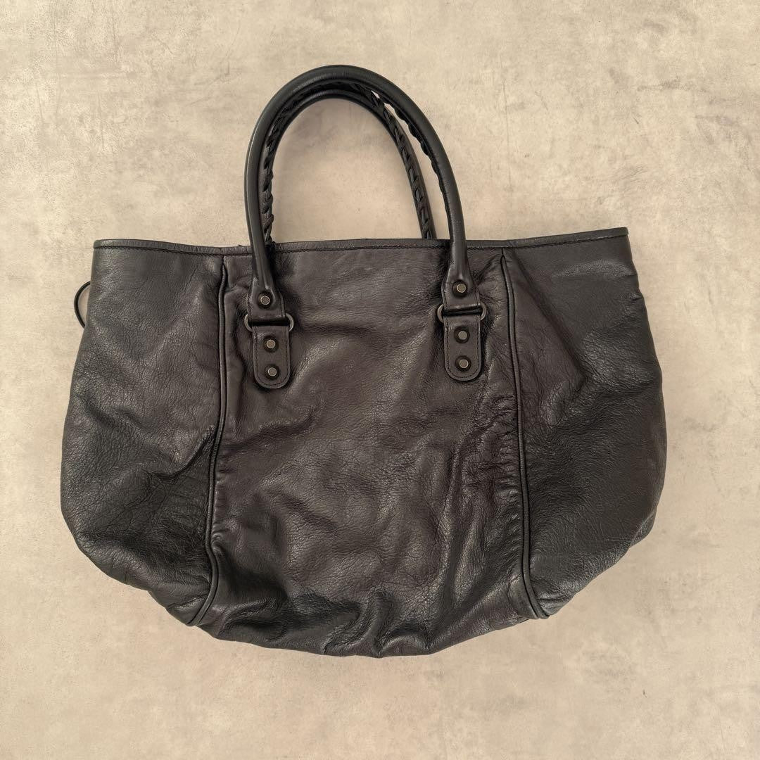 BALENCIAGA Hand Bag Tote Purse SUNDAY Leather Black Authentic