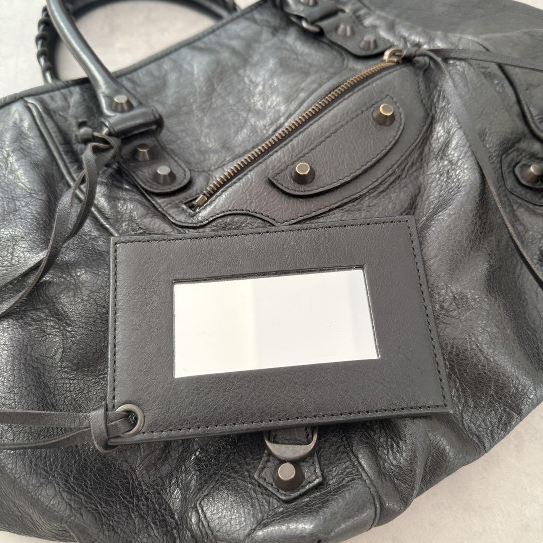 BALENCIAGA Hand Bag Tote Purse SUNDAY Leather Black Authentic