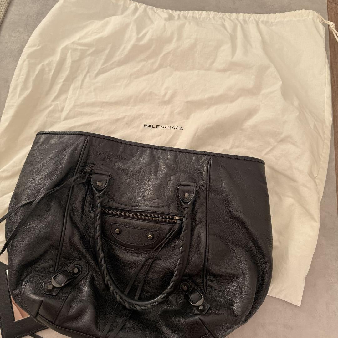 BALENCIAGA Hand Bag Tote Purse SUNDAY Leather Black Authentic