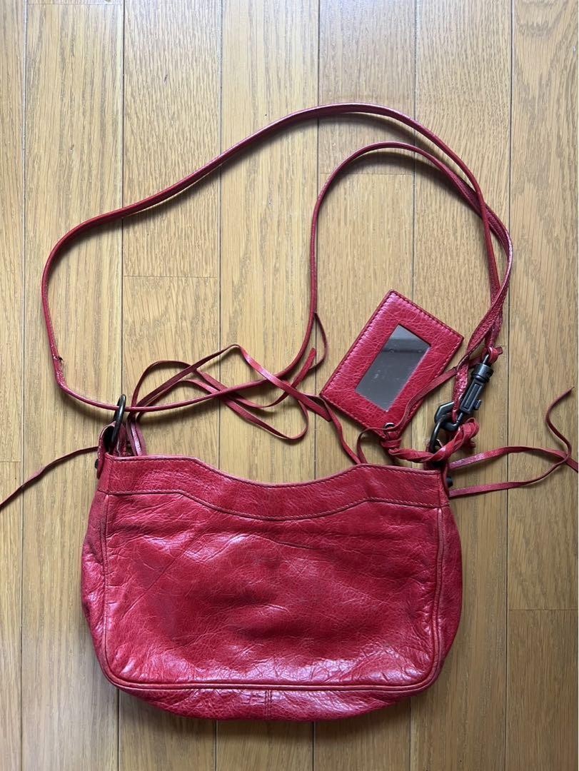 BALENCIAGA Shoulder Bag Purse The Hip Leather Red Authentic