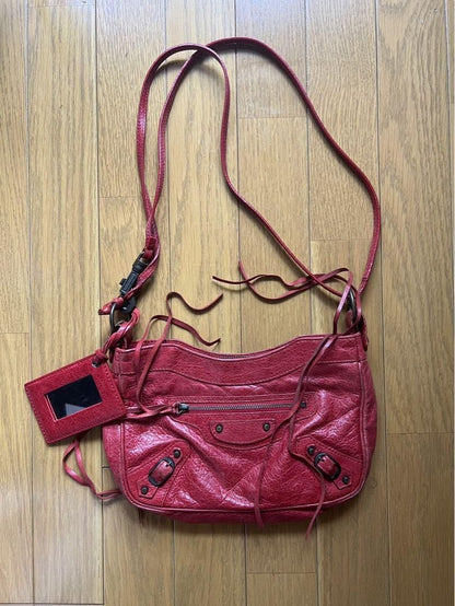BALENCIAGA Shoulder Bag Purse The Hip Leather Red Authentic