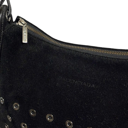 BALENCIAGA Hand Bag Tote Purse Suede Leather Black Authentic