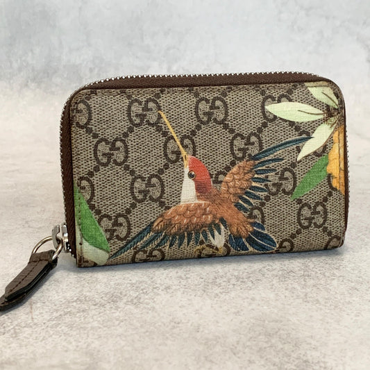 GUCCI Tian GG Supreme Coin Case Card Holder Wallet Purse Compact Leather Brown