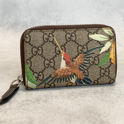GUCCI Tian GG Supreme Coin Case Card Holder Wallet Purse Compact Leather Brown