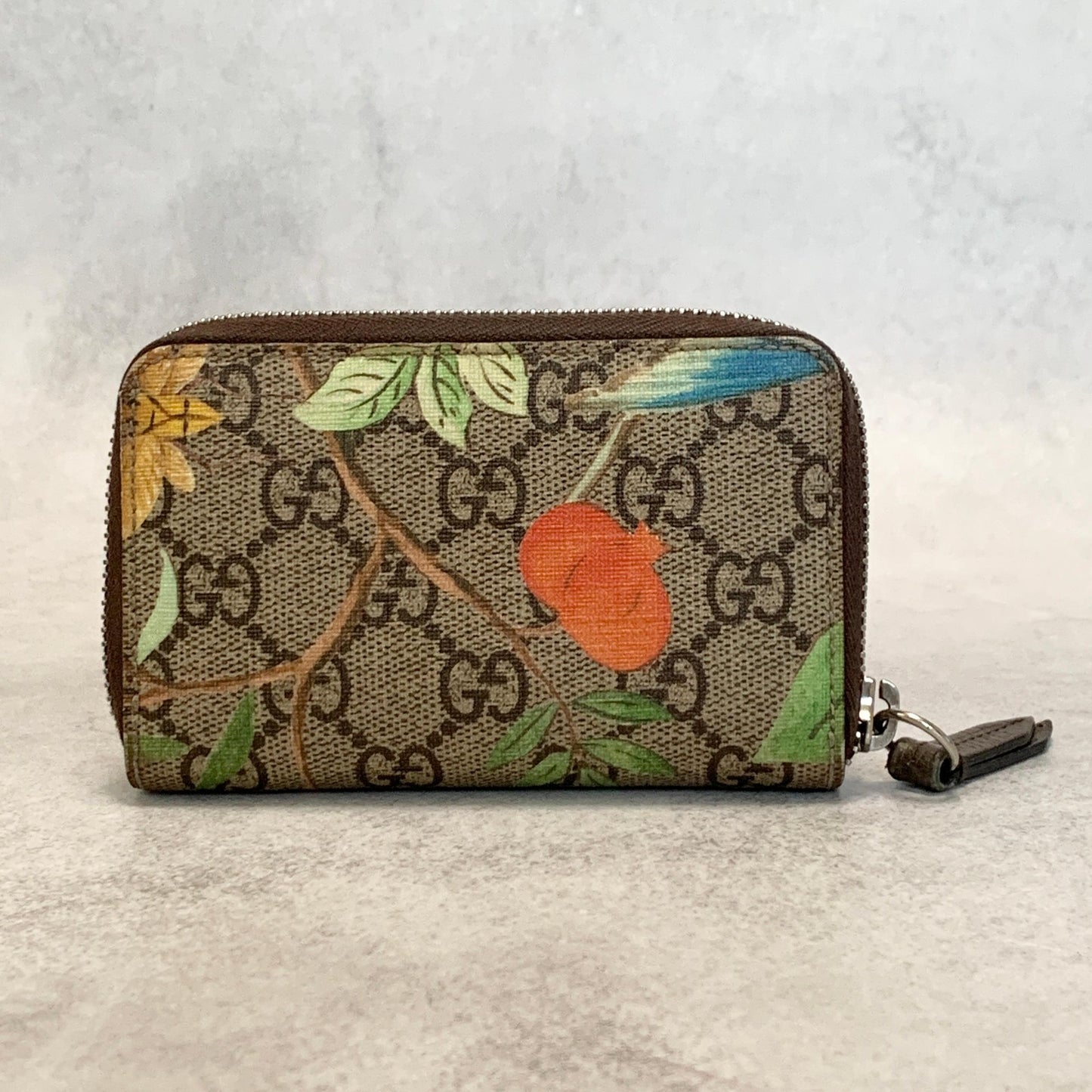 GUCCI Tian GG Supreme Coin Case Card Holder Wallet Purse Compact Leather Brown