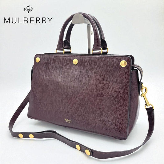 MULBERRY Hand Shoulder Bag Tote Purse 2way Leather Bordeaux Authentic