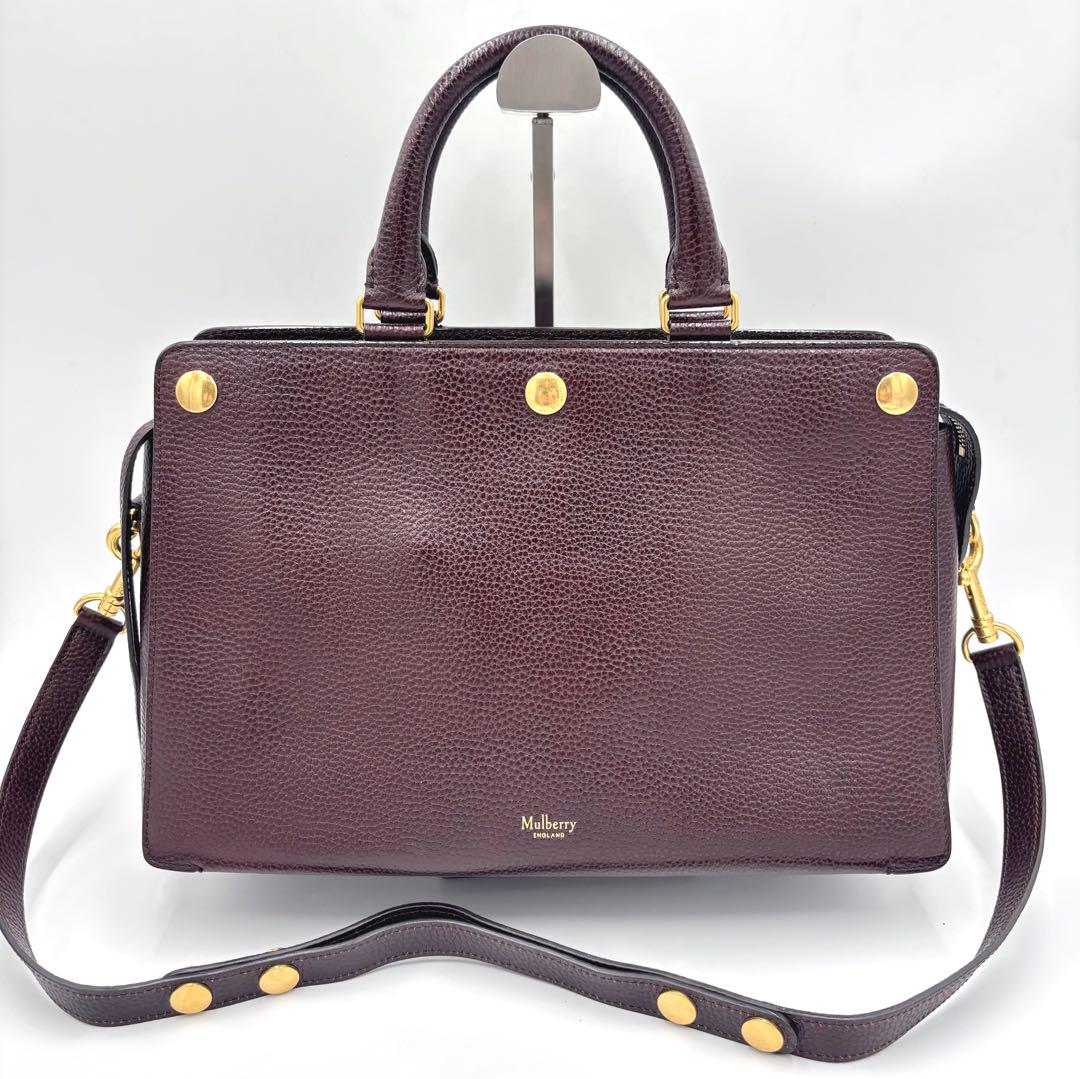 MULBERRY Hand Shoulder Bag Tote Purse 2way Leather Bordeaux Authentic
