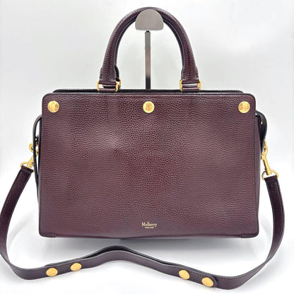 MULBERRY Hand Shoulder Bag Tote Purse 2way Leather Bordeaux Authentic