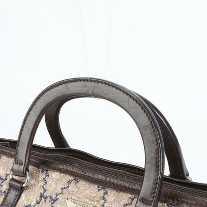 PRADA Boston Hand Bag Tote Purse Logo Leather Gold Authentic