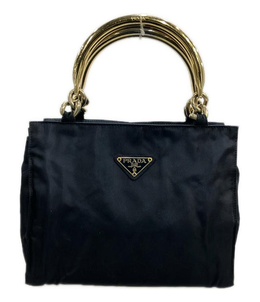 PRADA Hand Bag Tote Purse Logo Navy Authentic