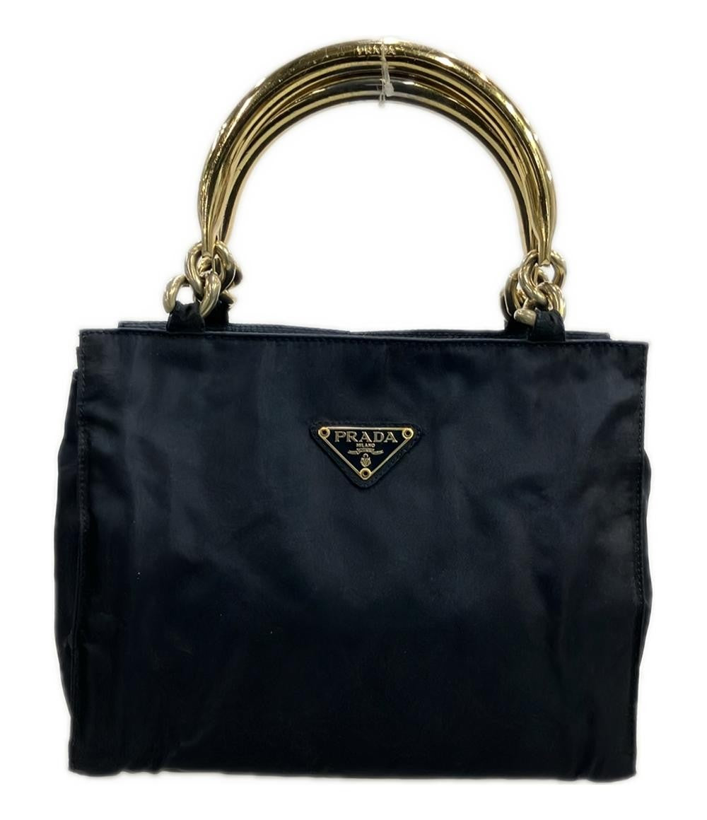 PRADA Hand Bag Tote Purse Logo Navy Authentic