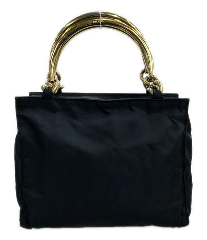 PRADA Hand Bag Tote Purse Logo Navy Authentic
