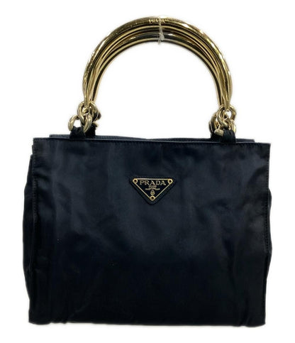 PRADA Hand Bag Tote Purse Logo Navy Authentic