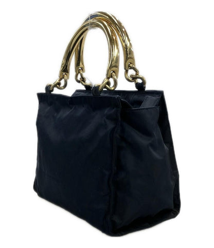 PRADA Hand Bag Tote Purse Logo Navy Authentic