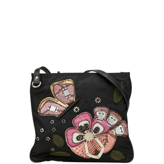 PRADA Shoulder Bag Purse Logo Nylon Black Multicolor Authentic