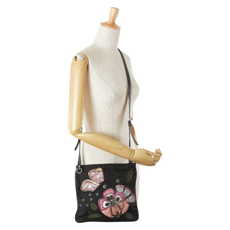 PRADA Shoulder Bag Purse Logo Nylon Black Multicolor Authentic